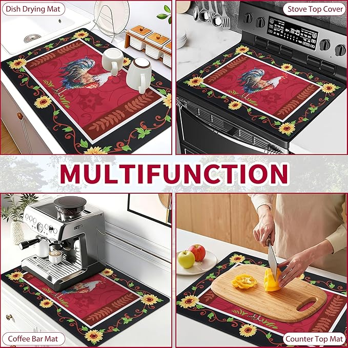 Farmhouse Rooster Stove Top Covers for Electric Stove 20x28 Inch Farmhouse Heat Resistant Glass Top Stove Cover Washable Foldable Cooktop Protector