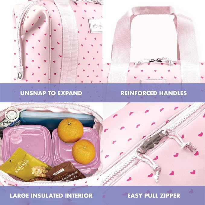 Fit & Fresh Remi Lunch Bag for Women Work – Neoprene Lunch Tote with Containers & Ice Pack, Reusable Meal Prep Lunch Box, Large Capacity, Machine Washable, Tiny Hearts