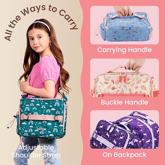 Bentgo Kids Prints Lunch Bag - Double-Insulated, Reusable, for Kids 3+, Adjustable Strap; Holds Lunch Box/Water Bottle/Snacks; Easy-Clean, Water-Resistant, Pockets (NEW Cowgirl Dreams)
