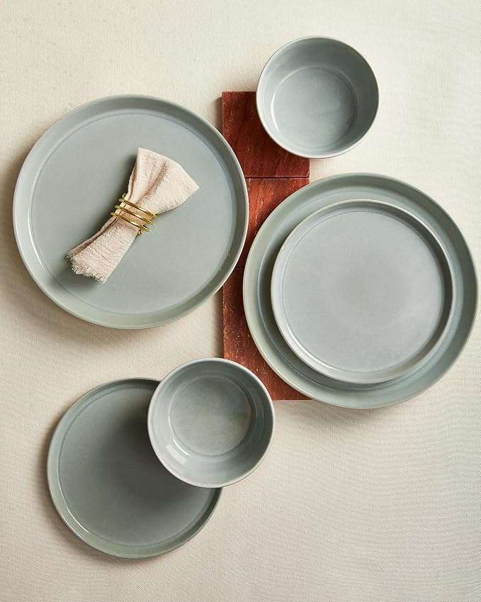Pokini Dinnerware Sets for 4, Ceramic Plates and Bowls Set, Modern Artisan Dish Set, Microwave & Dishwasher Safe Dishware Set, Chip & Scratch Resistant Dinner Sets, Gradient Green