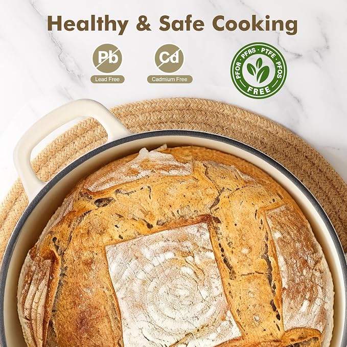 SENSARTE Enameled Cast Iron Dutch Oven Pot with Lid 3.5/5.5/6.5 Quart Heavy-Duty Round Dual Handles Kitchen Pot with Cotton Potholders & Silicone Trivet, Pot for Bread Baking, Stews, Braising, Roasting, Oven Safe, 5.5 Quart, White