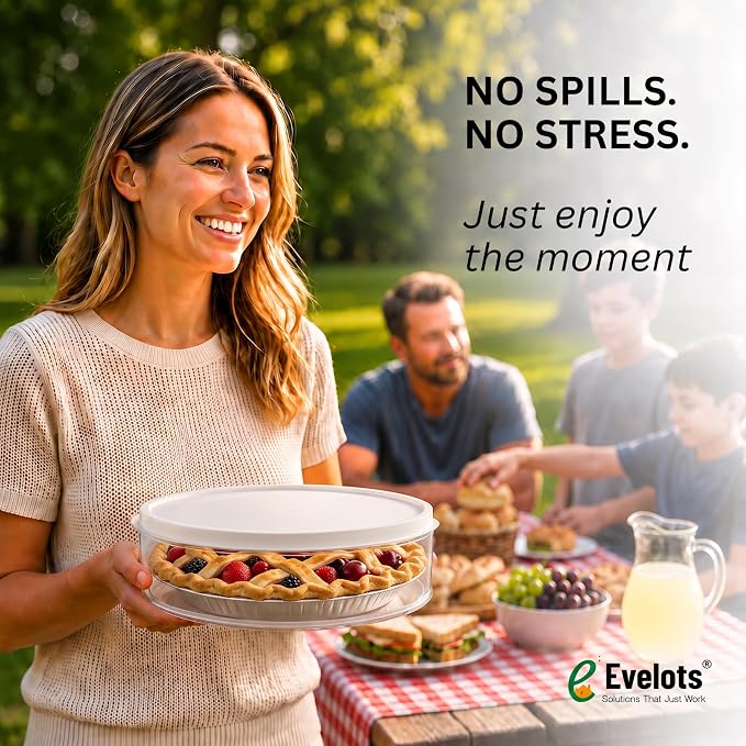 Evelots 4-Pack 10-Inch Airtight Food Storage Container with Lid - Portable Carrier for Pies, Cakes, Cupcakes & More - BPA-Free Clear Plastic - Secure & Easy Transport