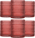 JOVGANK Red Vintage Hobnail Drinking Glasses Set of 6, Embossed Water Tumbler 12oz, Kitchen & Bar Beaded Glass Cups, Beverage Glass Cups for Water, Beer, Juice, Housewarming and Mother's Day Gift