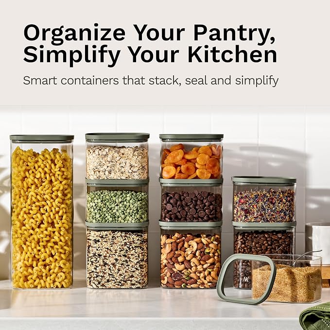 Naked Kitchen 20-Piece Food Storage Containers with Lids – Stackable BPA-Free Borosilicate Glass Pantry Storage Containers with Leak-Proof Airtight Seal for Kitchen & Pantry Organization – Green