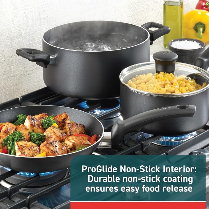 T-fal Essentials Non-Stick Pots and Pans Cookware 10 Piece Set, Black