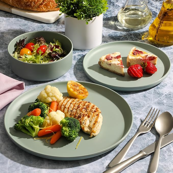Gibson Home Canyon Crest Stackable Matte Melamine Set - Sage Green, Service for Four (12pcs)