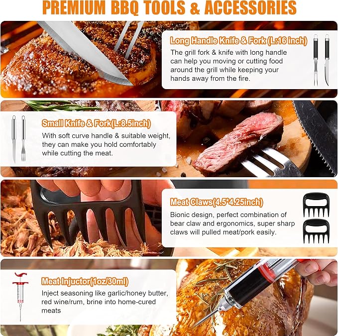 Cifaisi BBQ Grill Accessories Set, 38Pcs Stainless Steel Grill Tools Grilling Accessories with Aluminum Case, Thermometer, Grill Mats for Camping/Backyard Barbecue, Grill Utensils Set for Men Women