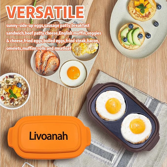 Microwave Egg Cooker for 2 Eggs - Microwave Egg Poacher & Fryer for Breakfast Sandwiches, Quick Breakfast Maker, Nonstick, Dishwasher Safe, BPA-Free, Portable for Home, Travel & RV (Orange)