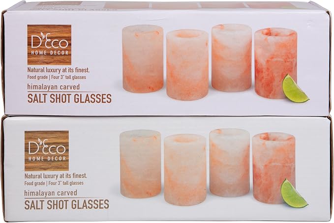 Deco Himalayan Salt Shot Glasses (8 Pack) - Hand-Carved 3" All-Natural Pink Salt Tequila Shooters Set - Mess-free way to add salty flavor to any shot - Great for Cinco De Mayo Parties & Home Bars