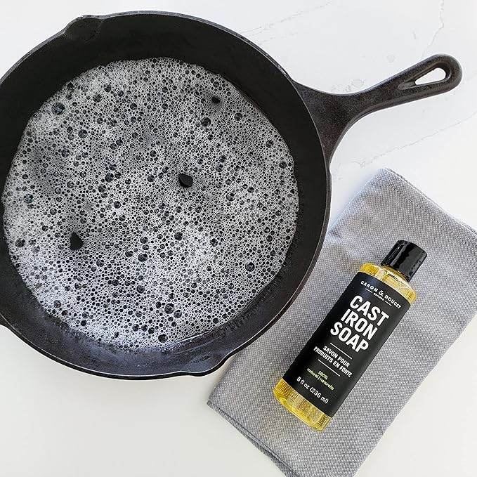 CARON & DOUCET - Cast Iron Cleaning Soap | 100% Plant-Based Soap | Best for Cleaning, Restoring, Removing Rust and Care Before Seasoning | For Skillets, Pans & Cast Iron Cookware… (8 oz)