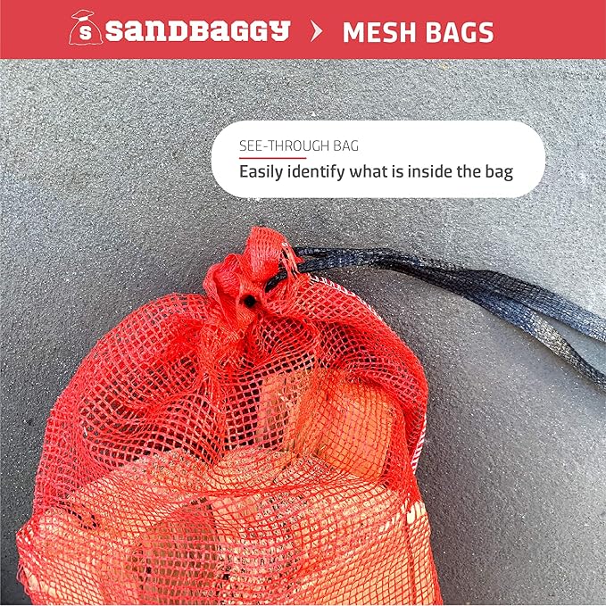 Sandbaggy Mesh Onion Produce Bags | Small 15" x 25 Inch Bags | 50 lb Capacity | Breathable Fabric | Great for Packaging Produce & Fruit (15" x 25" Small, Pack of 10)