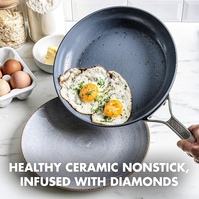 GreenPan Paris Pro Hard Anodized Healthy Ceramic Nonstick, 12" Frying Pan Skillet, PFAS-Free, Dishwasher Safe, Grey