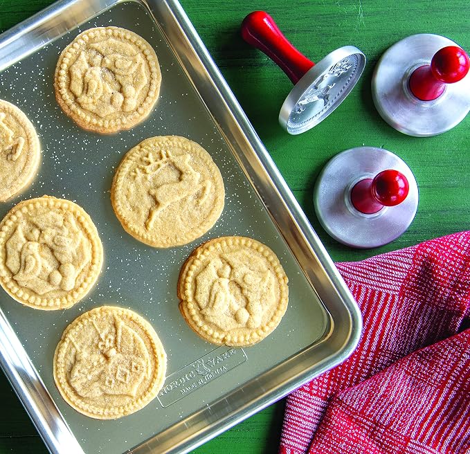 Nordic Ware Yuletide Cookie Stamps (Set of 3), Sturdy Cast Aluminium Cookie Stamp Set, Cookie Press Set Made in the USA, Sturdy and Durable Biscuit Maker Press Set