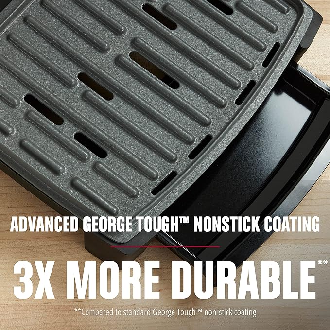 George Foreman® Fully Submersible™ Grill, NEW Dishwasher Safe, Wash the Entire Grill, Easy-to-Clean Nonstick, Black/Grey (Pack of 2)