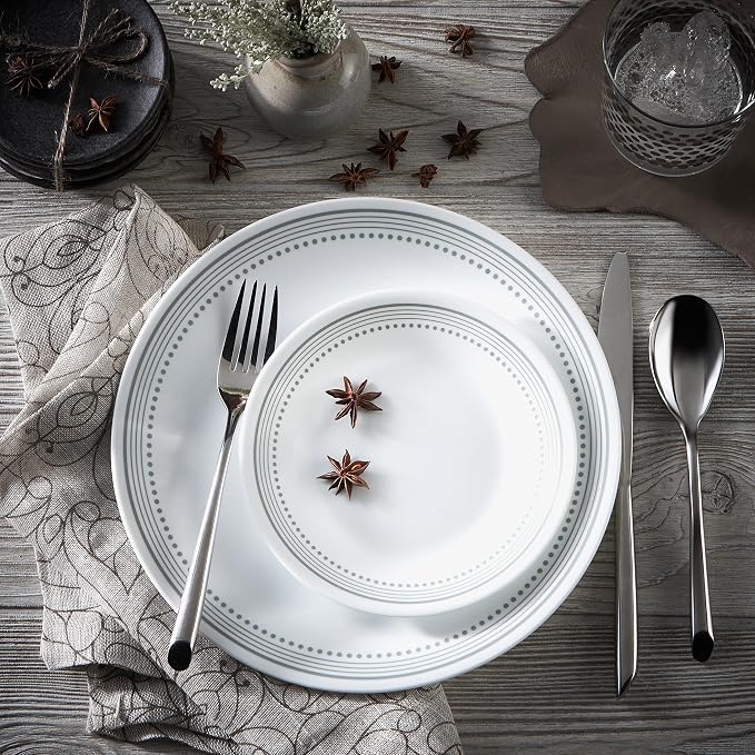 Corelle Mystic Gray Chip and Break Resistant Dinner Set for 4 Person, Grey, 12-Piece