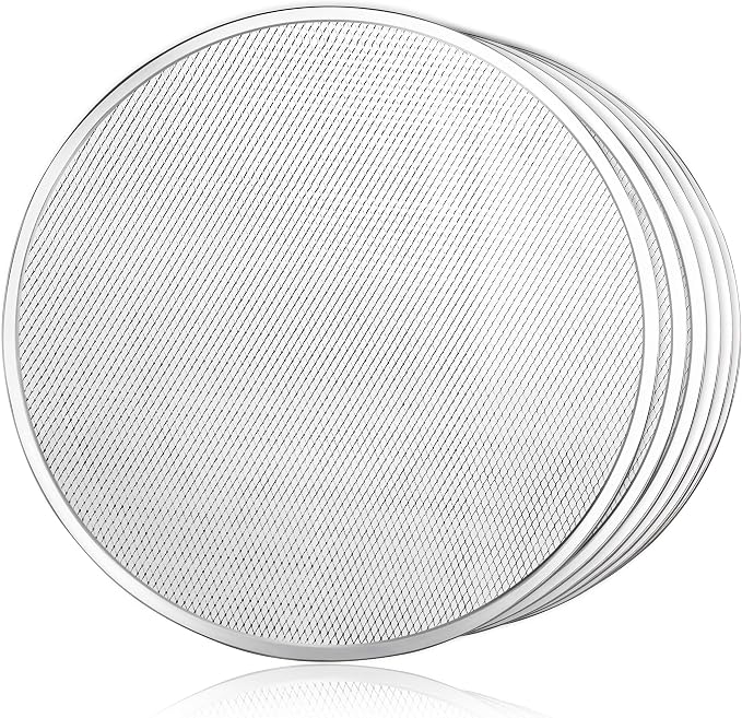 New Star Foodservice Seamless Aluminum Pizza Baking Screens, 20 Inch Round Mesh Pizza Pans for Crispy Crusts, Restaurant-Grade, Pack of 6