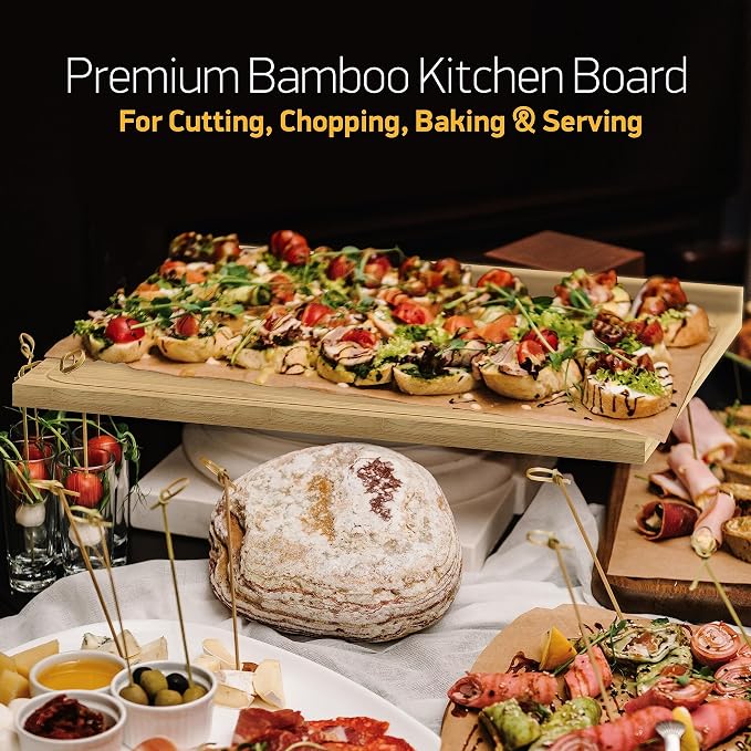 Extra Large Bamboo Cutting Board with Lip – 21” x 18”, Wooden Cutting Boards with Lip For Kitchen Meal Prep & Serving, Charcuterie & Chopping Board Ideal for Knives