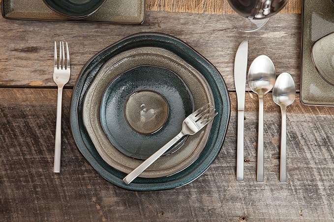 D&V 6 Piece Stōn Porcelain Dinnerware Square Dinner Plate Set, 9", Twilight