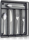 LIANYU 60-Piece Silverware Flatware Set with Organizer Tray, Stainless Steel Square Cutlery Set for 12, Reusable Eating Utensils Tableware, Dishwasher Safe