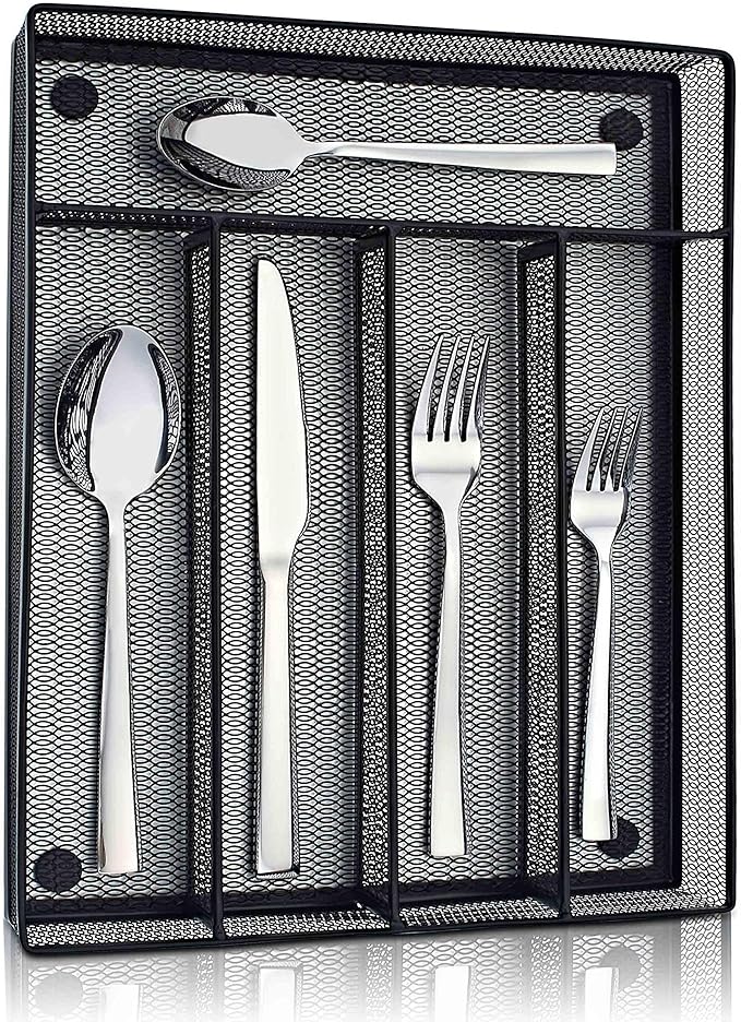 LIANYU 60-Piece Silverware Flatware Set with Organizer Tray, Stainless Steel Square Cutlery Set for 12, Reusable Eating Utensils Tableware, Dishwasher Safe