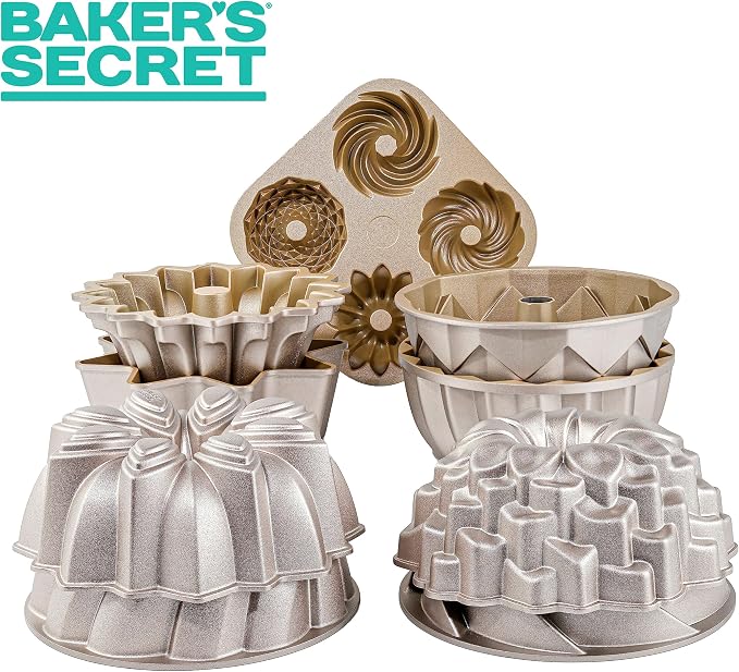 Baker's Secret Fluted Cake Pan, Cake Pans, Novelty Cake Pan, Die Cast Aluminum Cake Pans, 2 Layers Non-stick Coating, Novelty Cake Pan - The Cast Aluminum Collection (Cascade)