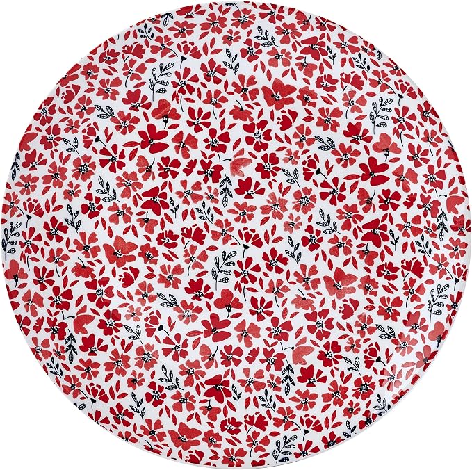 Pfaltzgraff Radiant Blossom 12 Piece Floral Stoneware Dinnerware Plate Bowl Dish Set, Service for 4, Red