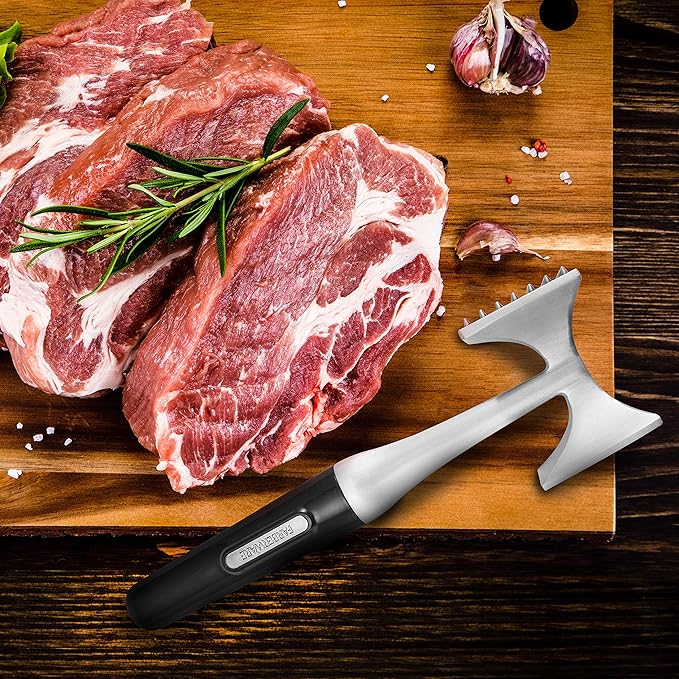 Farberware Professional Dual-Sided Rigid and Texture Stainless Steel Meat Tenderizer with Comfort Grip Handle, Great for Pounding Meat, Shellfish, Nuts, Dishwasher Safe, Black