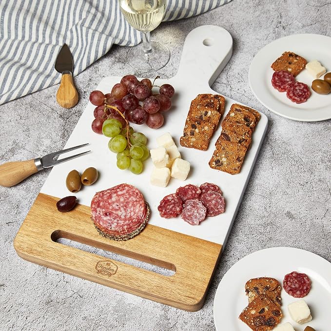 The Original Patented TENDER COTTAGE Cookbook Holder - Charcuterie Board - White Marble Cheese Board - Christmas, Mothers Day, Grandmother Gift, Wedding, Housewarming