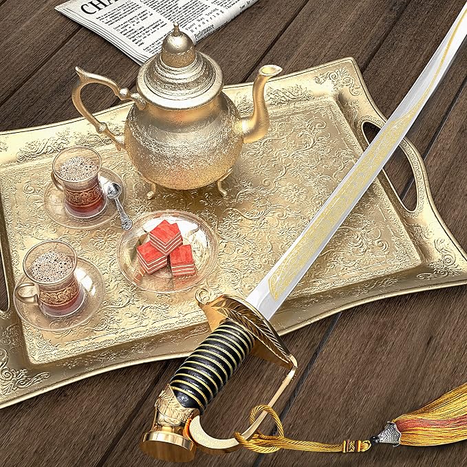 Champagne Saber with Golden Handle & Wooden Gift Box,Pirate Sword Champagne Opener,Sparkling Wine Knife,Champagne Knife Unique Openning Wine with Sabre (Golden)