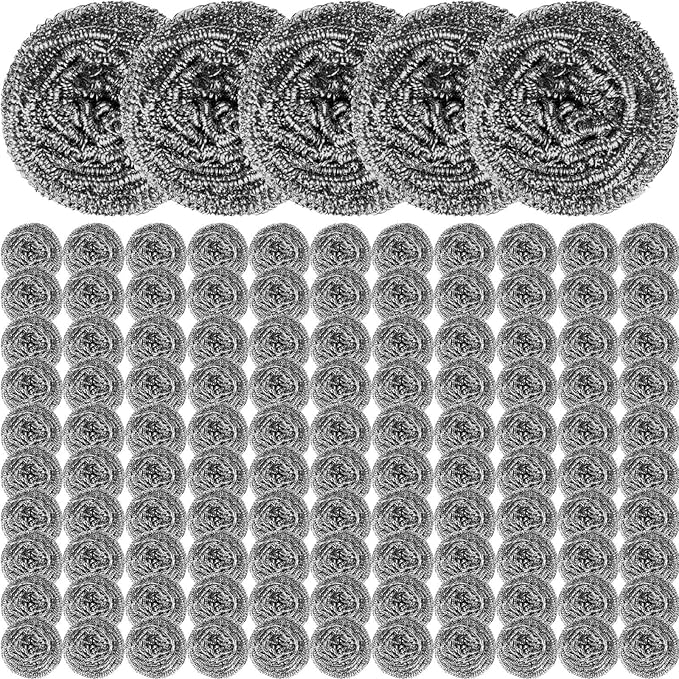 Reallnaive 200 Pcs Stainless Steel Wool Scrubber Bulk Steel Wool Sponges Pack Metal Dishwashing Wire Scouring Pads Heavy Duty Clean Dish Pot Pan and Oven for Cleaning Kitchen Bathrooms and More