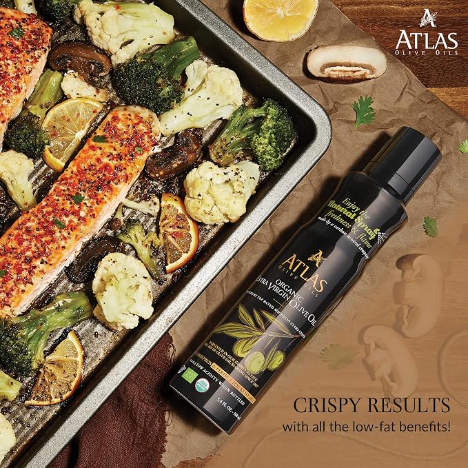 Olive Oil Spray by Atlas, Dual Function Olive Oil Cooking Spray and Stream, 5.4 fl oz, 6 Pack, Extra Virgin, Non Stick, Cold Pressed, Polyphenol Rich, Organic Moroccan EVOO, Hydroxytyrosol, Keto
