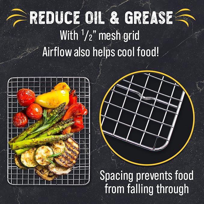 Checkered Chef Cooling Rack, Set of 3, Stainless Steel | Grid Wire Design, Oven Safe, Dishwasher Safe, For Cooking and Baking