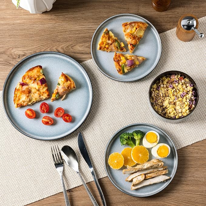 LeRatio Ceramic Dinnerware Sets for 4,Round Reactive Glaze Ceramic Plates and Bowls Set | Dishwasher & Microwave Safe Dishes Set,Service for 4 (12pc)-Gray White