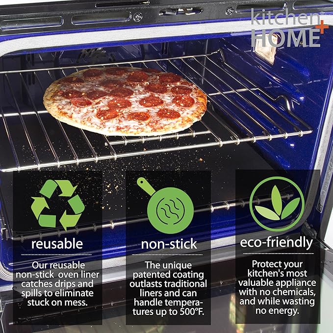 Kitchen + Home Oven Liner Set of 2 – Large Heavy Duty 100% PFOA & BPA Free – Non-stick Reusable Oven Liner for Gas, Electric & Microwave Ovens – Works as Baking Mat & Grill Mat