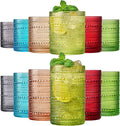 Khen Hobnail Beaded Highball Drinking Tumbler Glasses | Set of 12 | Autumn Colors Vintage Bubble Design Whiskey Glassware, Old-Fashioned, Embossed Design Water, Wine, Cocktail Rocks Glasses