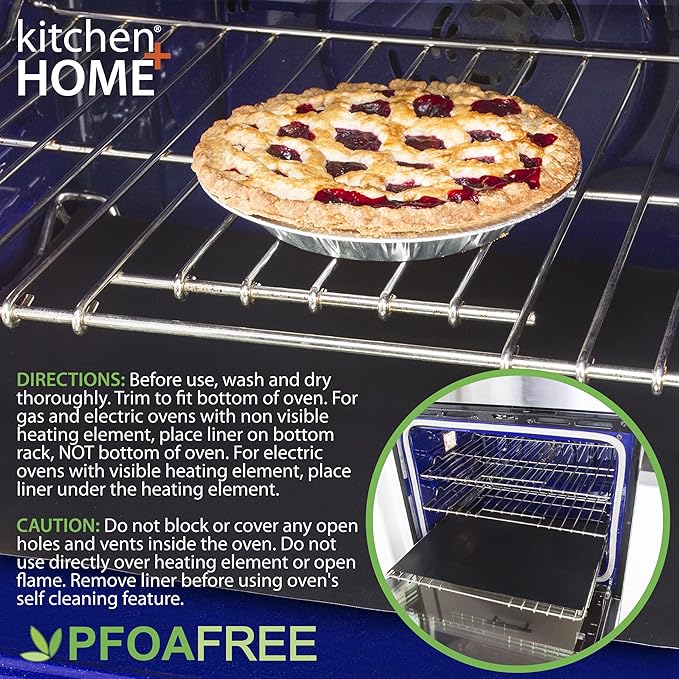 Kitchen + Home Oven Liner Set of 4 – Large Heavy Duty PFOA & BPA Free – Non-stick Reusable Oven Liner for Gas, Electric & Microwave Ovens – Works as Baking Mat & Grill Mat