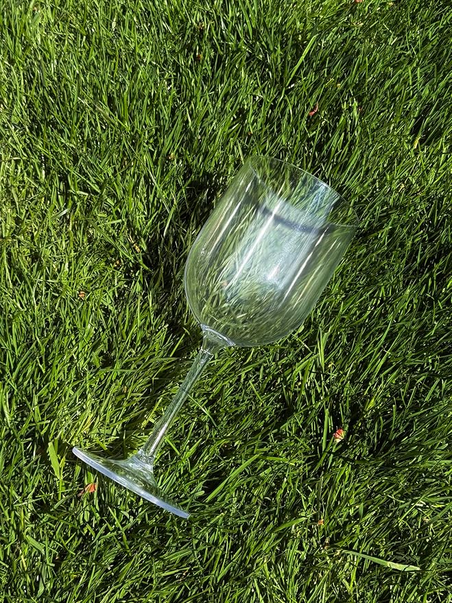 FOX & GRAPES Plastic Stemmed Wine Glasses | Unbreakable/Shatterproof, Reusable, Food Safe, Dishwasher Safe, For Birthday and Party, 16oz (Clear, Set of 12)
