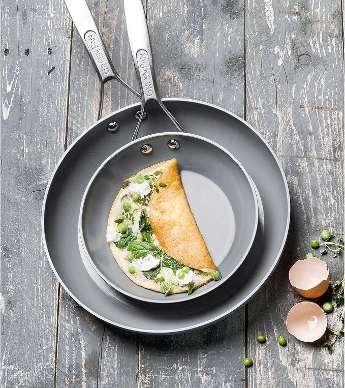 GreenPan Paris Pro Hard Anodized Healthy Ceramic Nonstick, 8" and 10" Frying pan Skillet Set, PFAS-Free, Dishwasher Safe, Grey