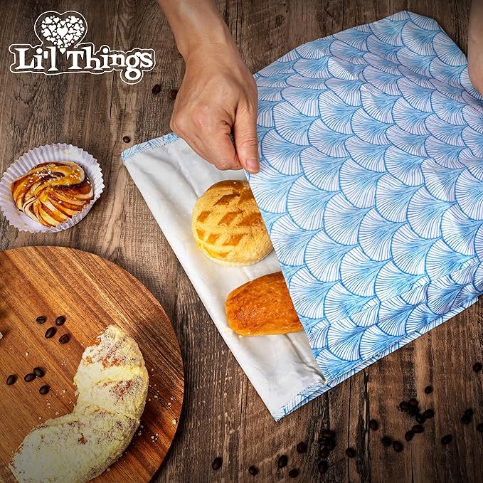 Sourdough Bread Bag – Reusable Beeswax Bread Storage Bags 2.0 (2 Sizes) for Homemade & Artisan Loaves, Cotton-Lined Bread Keeper, Plastic-Free Kitchen Storage – Seashell Serenade