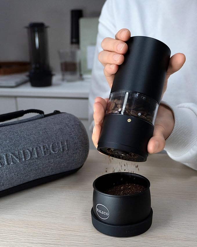 PALICO GrindTech - Portable Rechargeable Electric Coffee Grinder, Cordless Charging Base with Type C, 20 grind size SUS Conical Burr, for Home/Office/Travel or Camping, Mobile Apps support