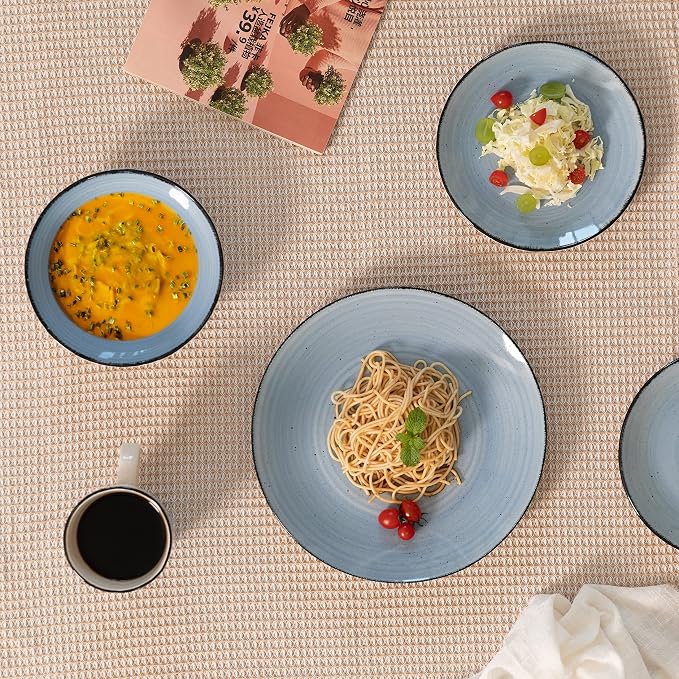 Rimmed Dinnerware Set | Mugs, Salad and Dinner Plates and Bowls Sets, Dishes with Highly Chip and Crack Resistant, Dishwasher and Microwave Safe (Blue, Service For 8)