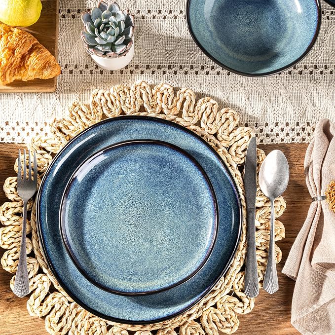 AmorArc Ceramic Dinnerware Sets,Handmade Reactive Glaze Stoneware Plates and Bowls Sets,Highly Scratch Resistant | Dishwasher & Microwave Safe Dishes Set,Service for 4 (12pc)