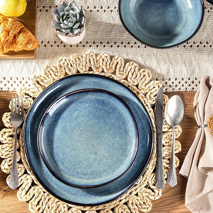 AmorArc Ceramic Dinnerware Sets,Handmade Reactive Glaze Stoneware Plates and Bowls Sets,Highly Scratch Resistant | Dishwasher & Microwave Safe Dishes Set,Service for 6 (18pc)