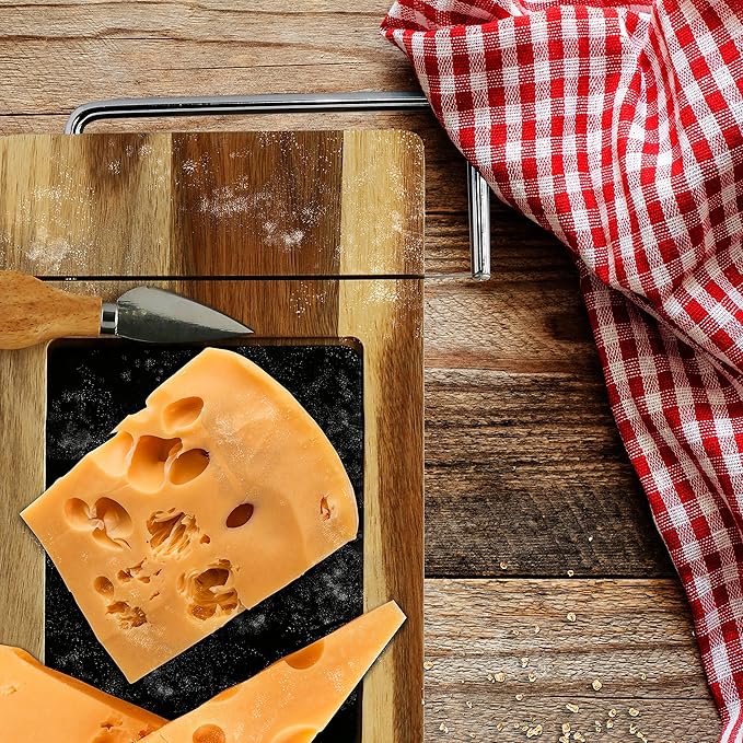 NutriChef Slicing Bamboo Cheese Board Platter - 4 Stainless Steel Knives and Magnet Holder - Modern Wood Snack Serving Tray w/ Stone Slate Slab - Slicer Blade for Cutting - NutriChef PKCZBD50