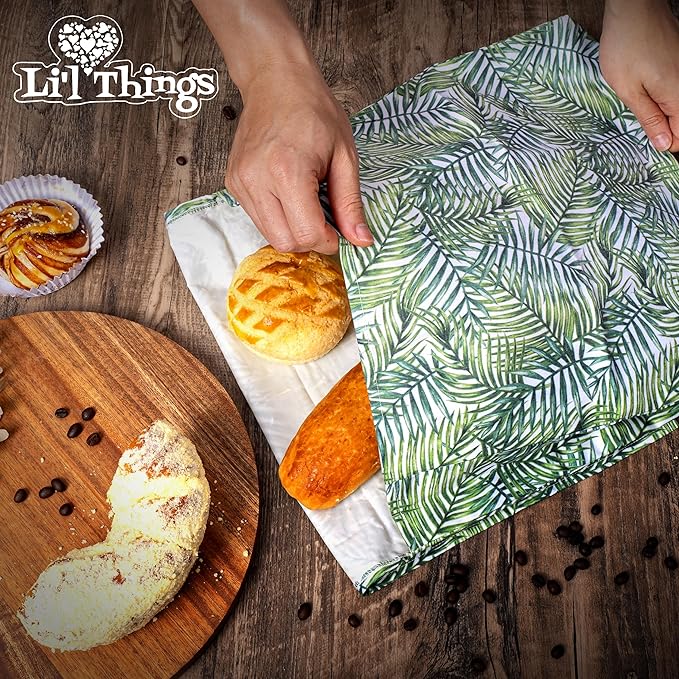 Sourdough Bread Bag – Reusable Beeswax Bread Storage Bags 2.0 (2 Sizes), Cotton-Layered, Breathable Bread Storage, Plastic-Free Kitchen Storage – Palm Leaves