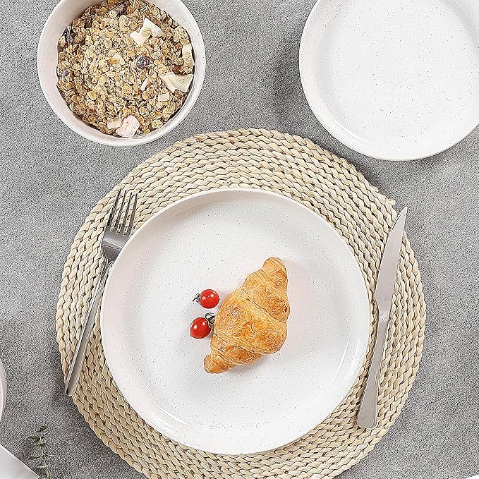 12pcs Ceramic Plate and Bowl Sets,Stoneware Dinnerware Sets,Service for 4,Ceramic Kitchen Dinner Set,Porcelain Dishes Set,Microwave&Dishwasher Safe,White