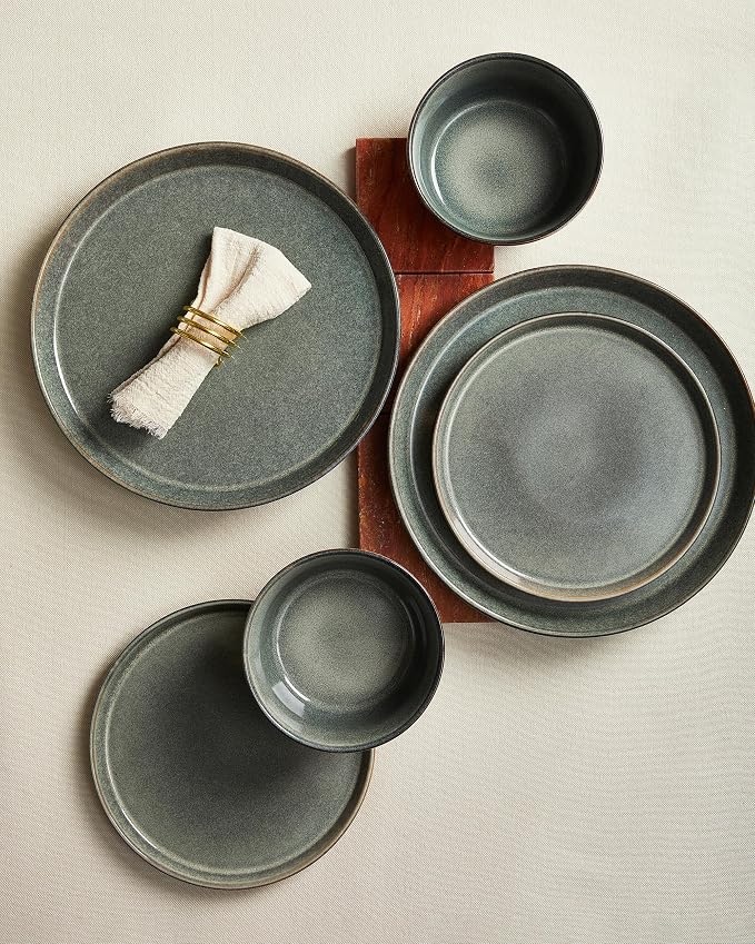 Pokini Dinnerware Sets, Microwave Safe Plates and Bowls Sets, Dishes Set for 4, Chip & Scratch Resistant Dinner Set, Reactive Glazed Farmhouse Dishware Sets, Green Wheat