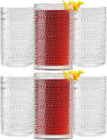 Khen Plastic Hobnail Drinking Highball Glasses Set of 6 Clear Color Cups 14oz, Shatterproof & Unbreakable Acrylic Beaded Design, BPA-Free, Dishwasher Safe Indoor/Outdoor Drinkware for Water, Cocktails