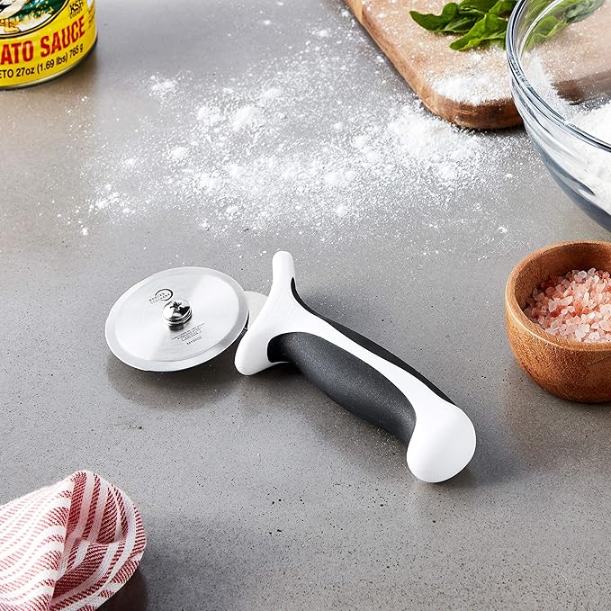 Mercer Culinary Millennia Pizza Cutter with White Handle, 2-3/4 Inch Wheel, Stainless Steel