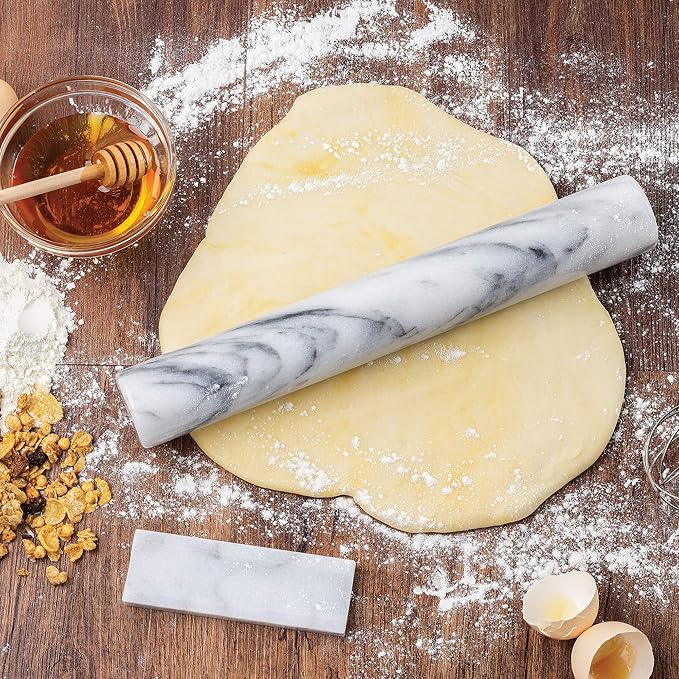 Fox Run French Marble Rolling Pin with Base, White, 3 x 12 x 3 inches